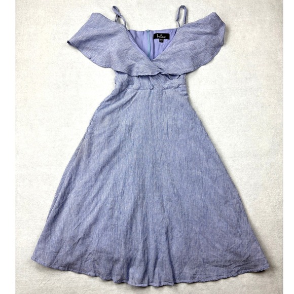 Lulus Dresses & Skirts - Lulus Blue Striped Cold Shoulder Ruffle Midi Dress JD7498 XXS Periwinkle White‎